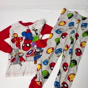 Marvel Super Hero Adventures Avengers Pajama Set Red Gray Kids 4T Snug Fit PJs